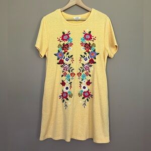 {Umgee} Embroidered Floral Short Sleeve Shirt Dress in Mango - Womens Medium